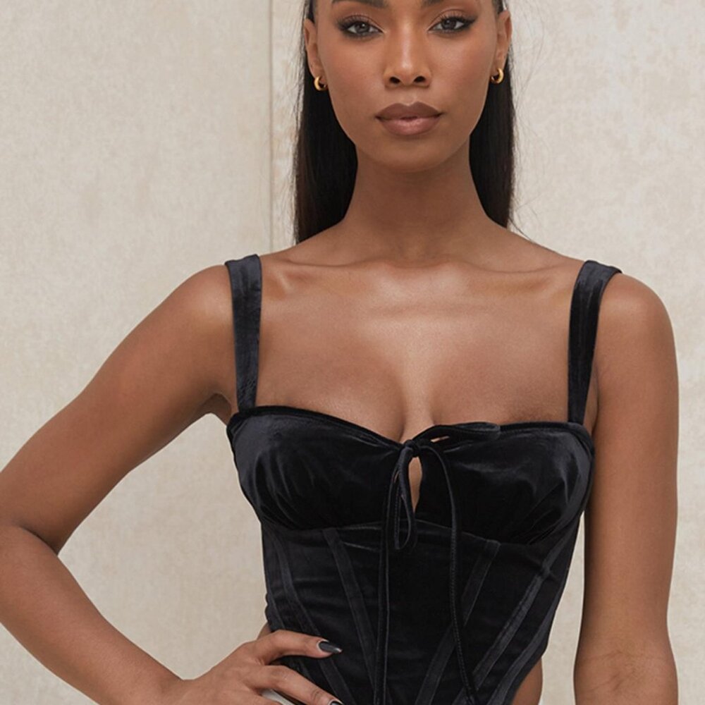 NWT HOUSE OF CB Black Velvet AALYA Corset Top!｡･:*:･ﾟ★,｡･:*:･ﾟ☆｡･:*:･ﾟ★,｡･:*: